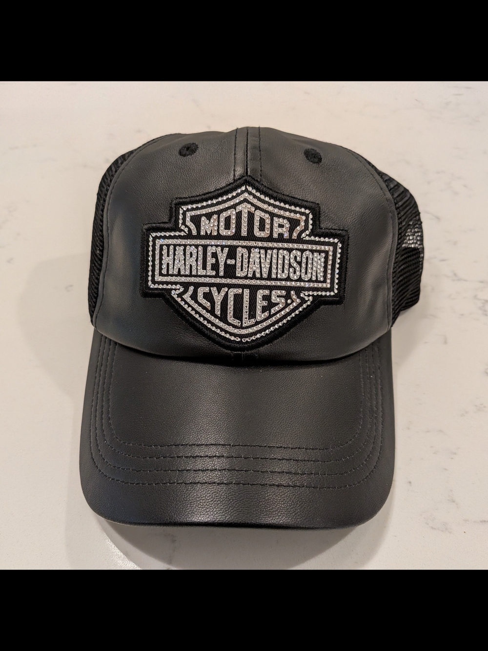 Harley-Davidson Black Leather Patch Trucker Hat
